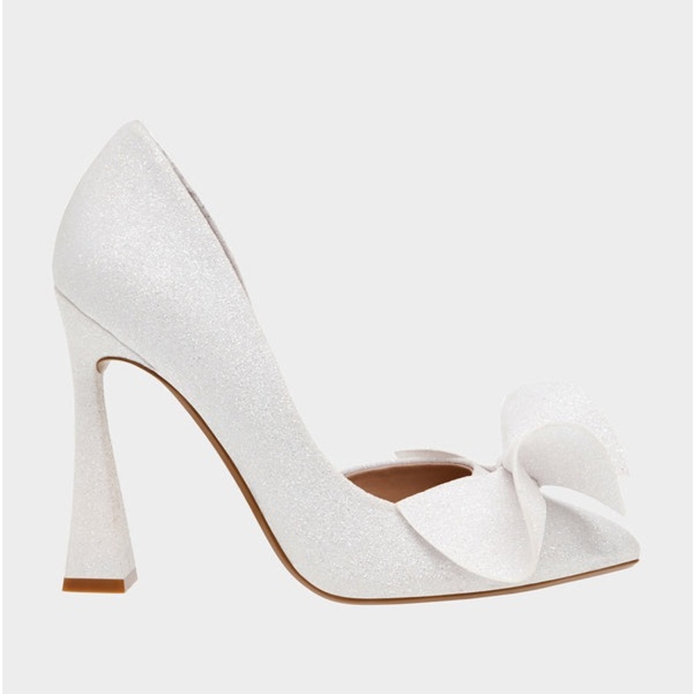 Betsey Johnson White Glitter Heels with Bow - Picture 2 of 5